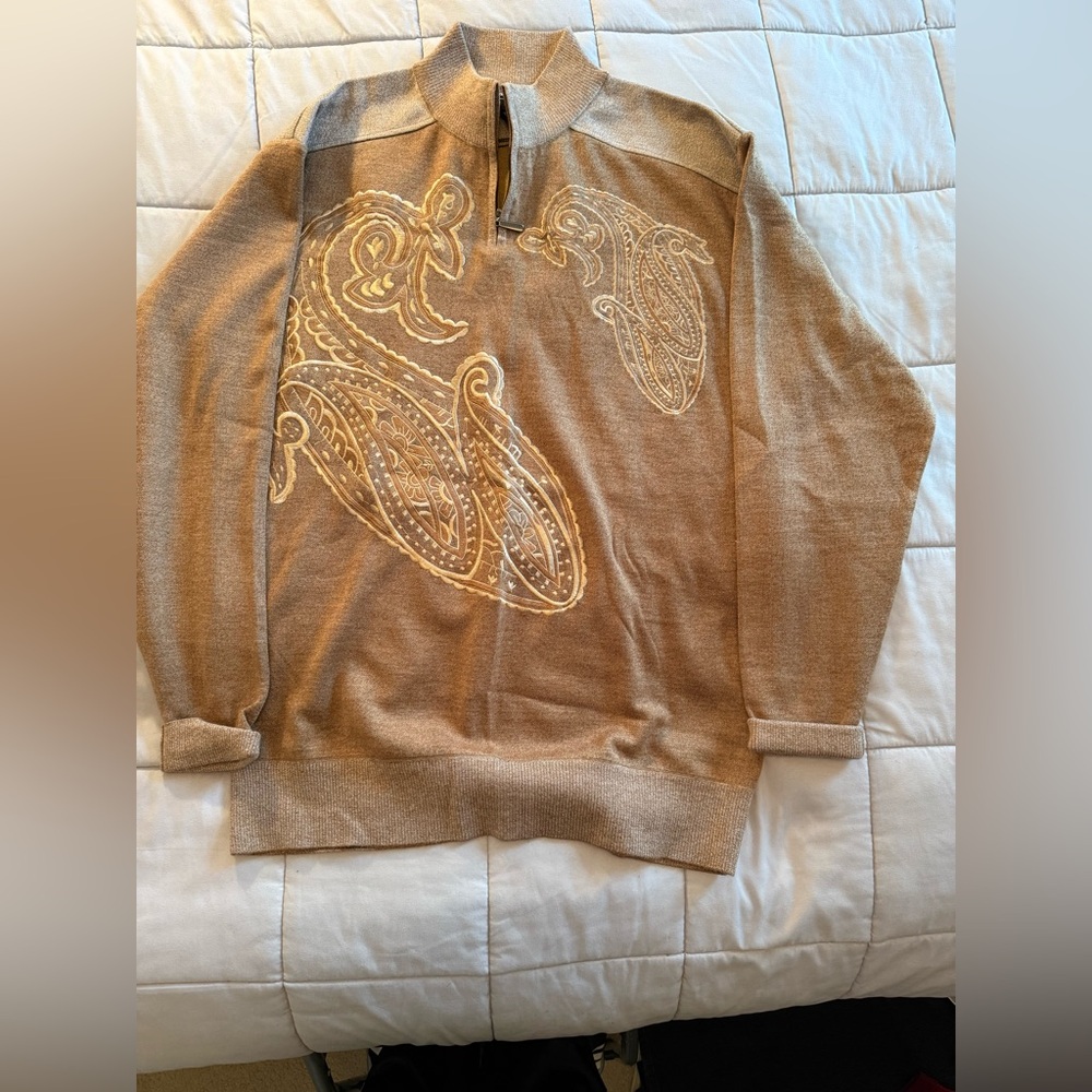 Brown Paisley Sweater with quarter zip